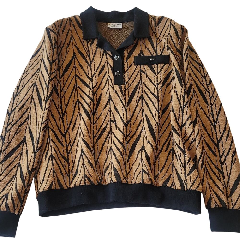 Alfred Dunner Sweater Top Brown Black Stripe Vintage USA Made M Retro Maximalism